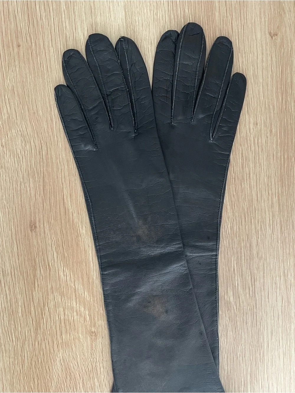 Vintage leather gloves elbow length made in Italy black formal elegant costume